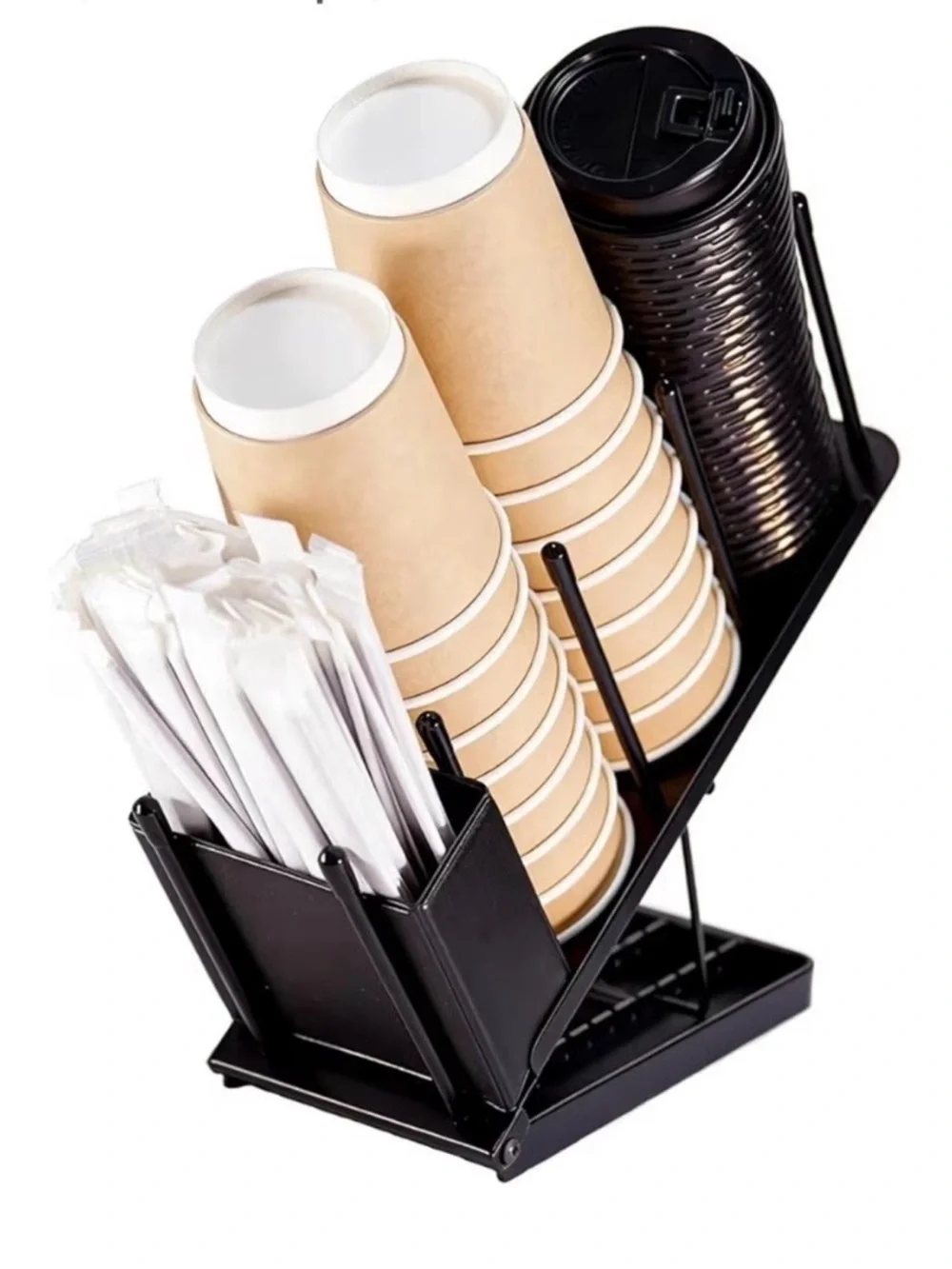 Adjustable coffee cup and lid holder disposable cup dispenser organizer stand